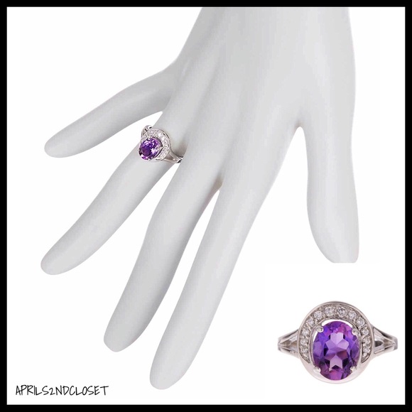 AMETHYST PURPLE STERLING SILVER CZ RING A2C - Picture 3 of 8
